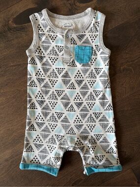 Lamaze White & Teal Triangle Print Tank Romper